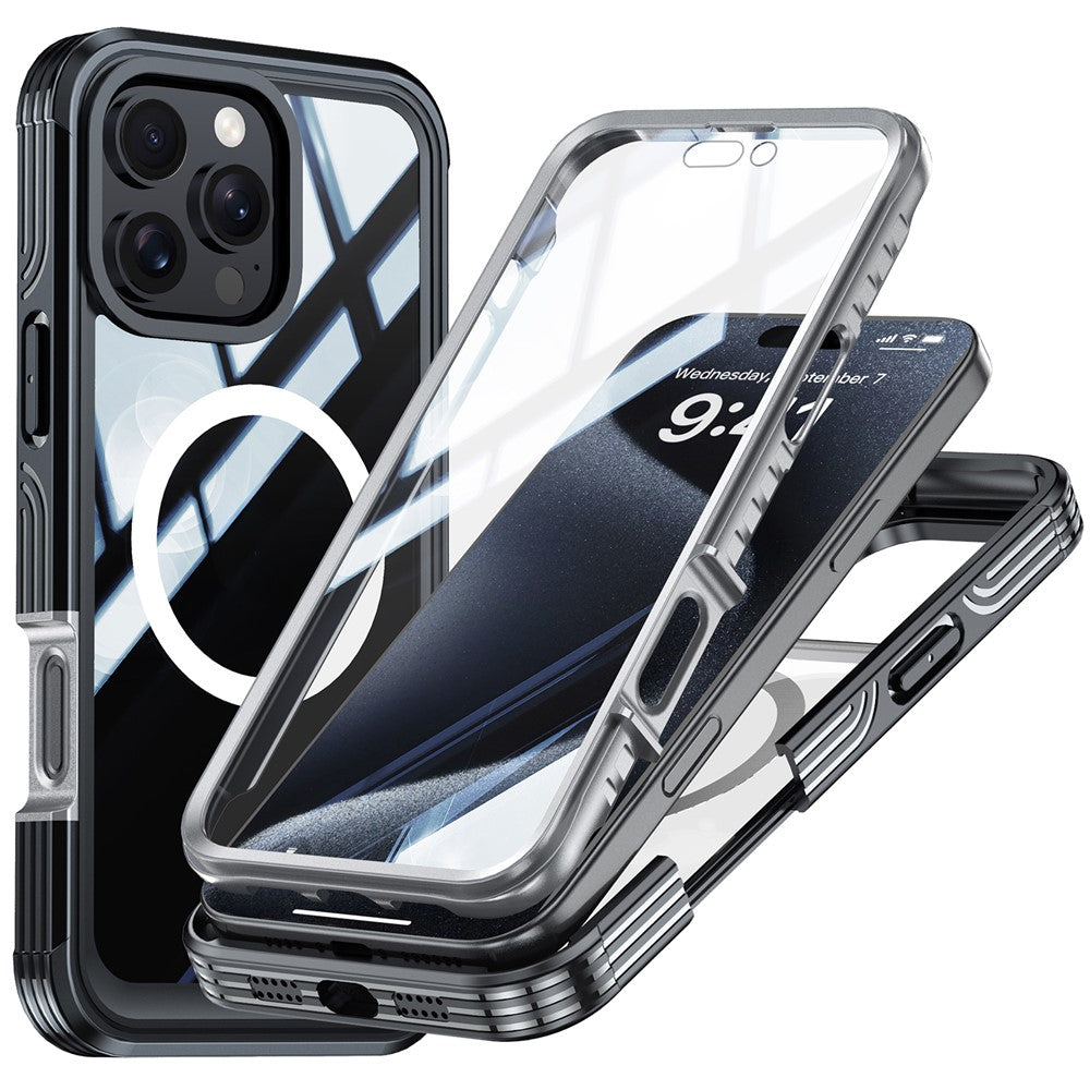 For iPhone 16 Pro Magnetic Case PC + TPU Full Protection Phone Cover with Screen Film