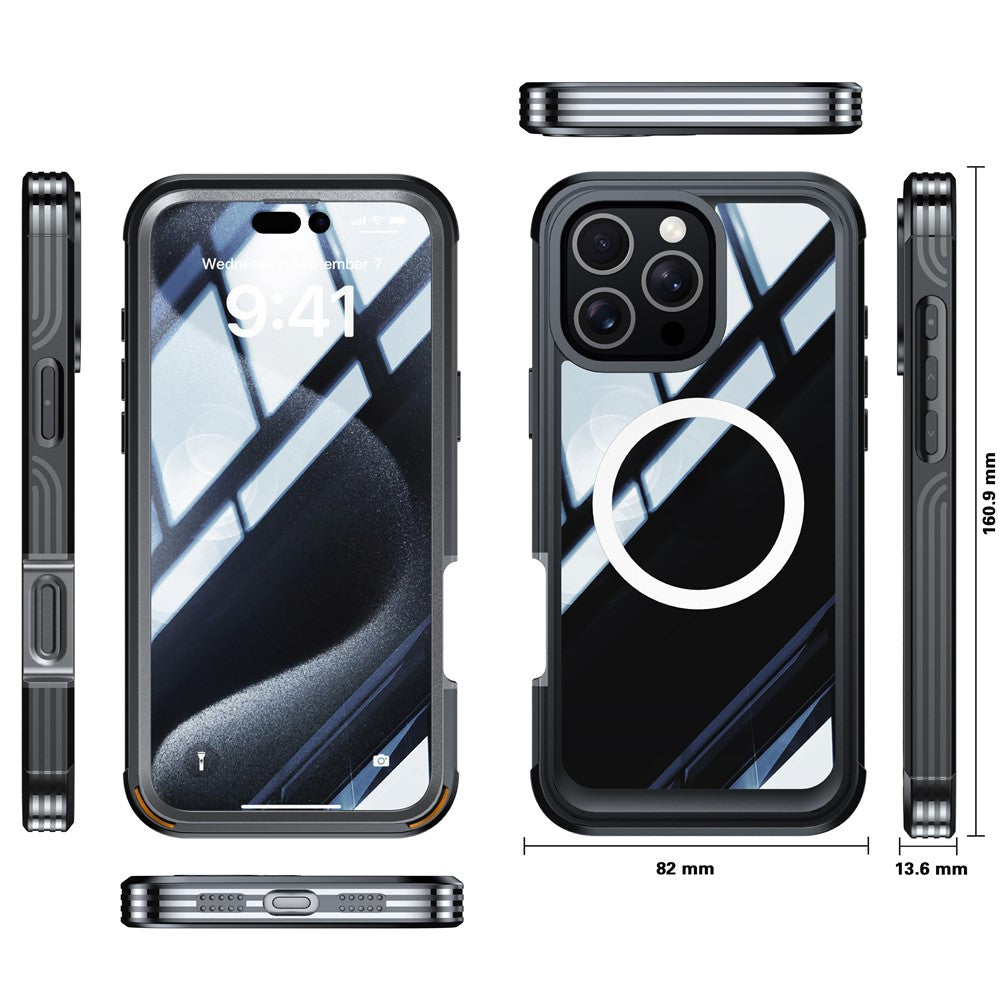 For iPhone 16 Pro Magnetic Case PC + TPU Full Protection Phone Cover with Screen Film