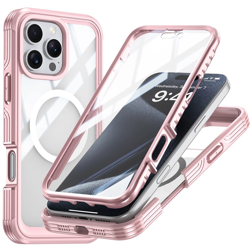 For iPhone 16 Pro Magnetic Case PC + TPU Full Protection Phone Cover with Screen Film
