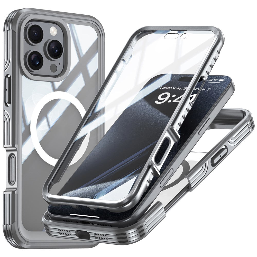 For iPhone 16 Pro Magnetic Case PC + TPU Full Protection Phone Cover with Screen Film