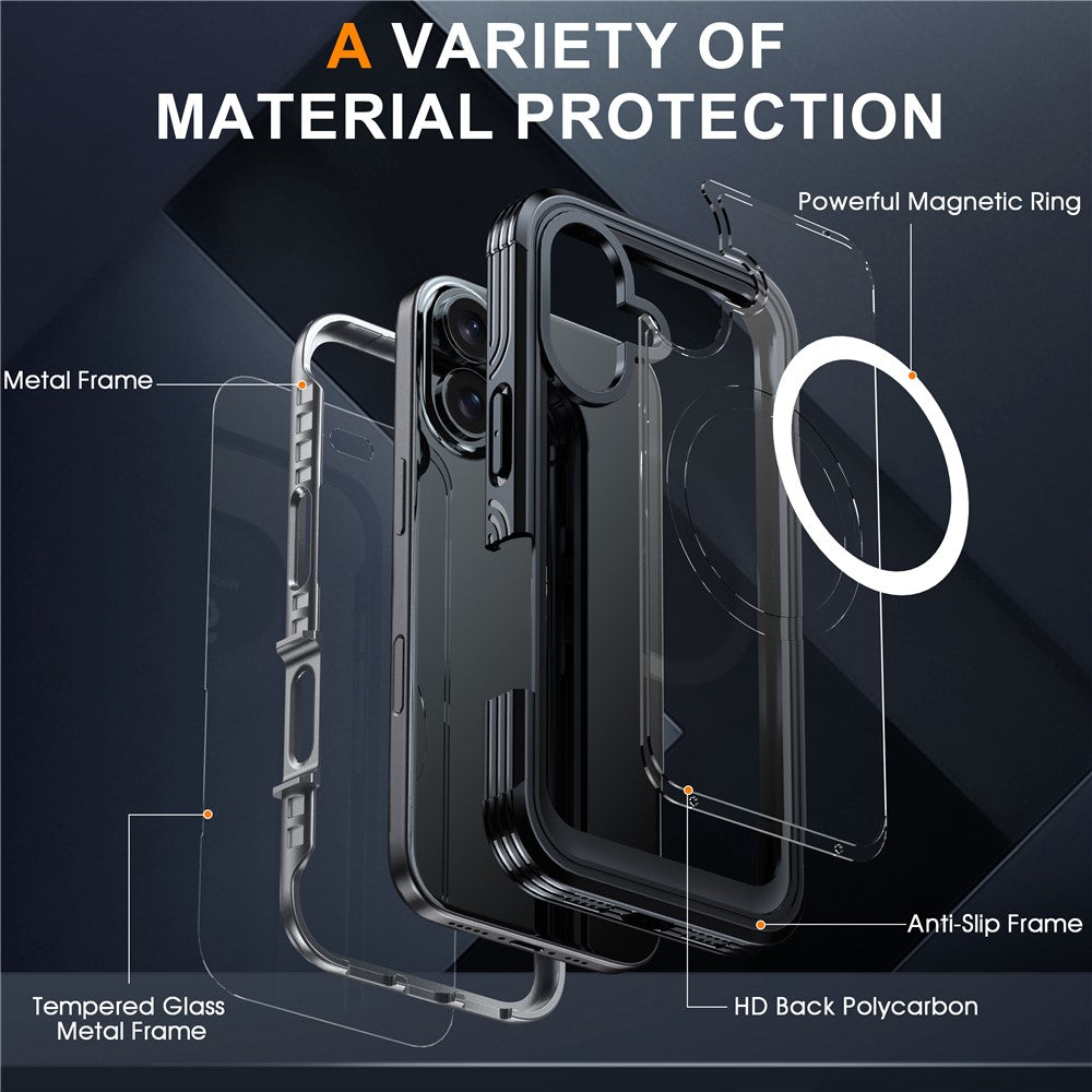 Til iPhone 16 Plus Magnetisk Etui med Skærmfilm Fuld Beskyttelse PC + TPU Telefoncover