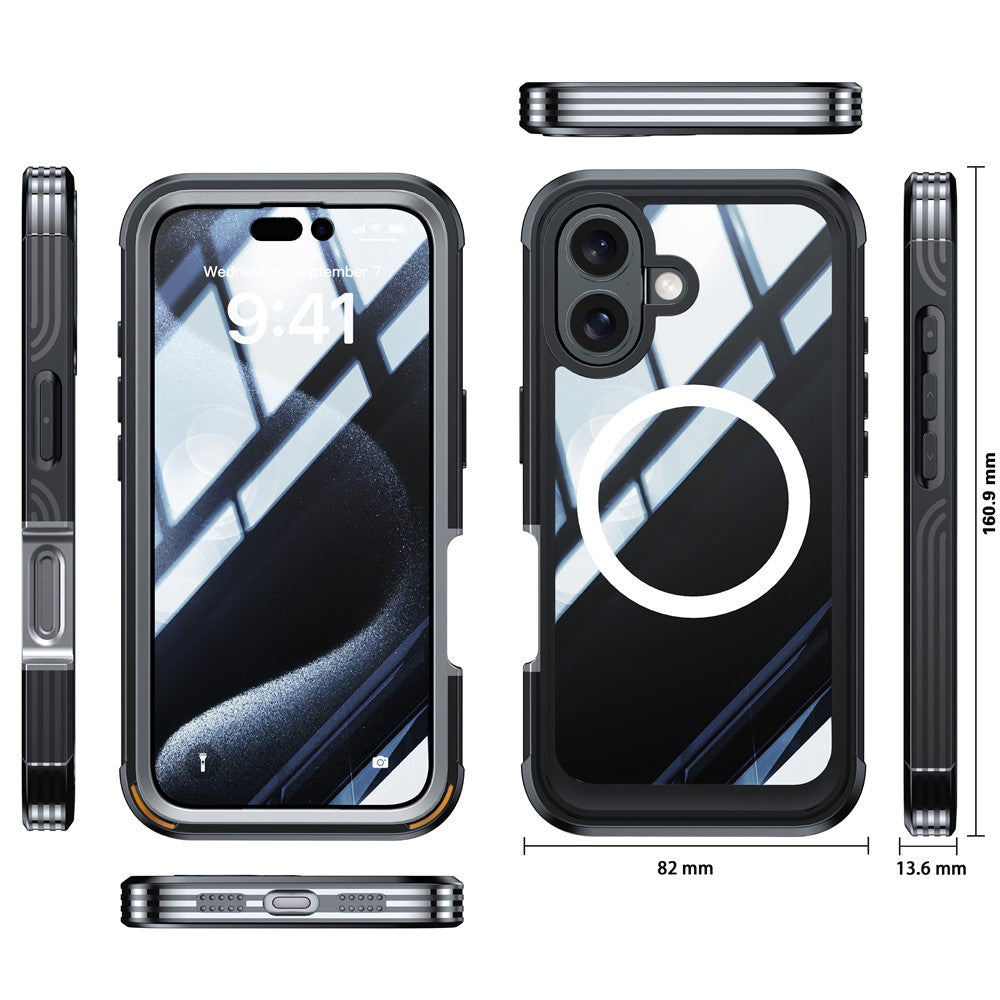 Til iPhone 16 Plus Magnetisk Etui med Skærmfilm Fuld Beskyttelse PC + TPU Telefoncover