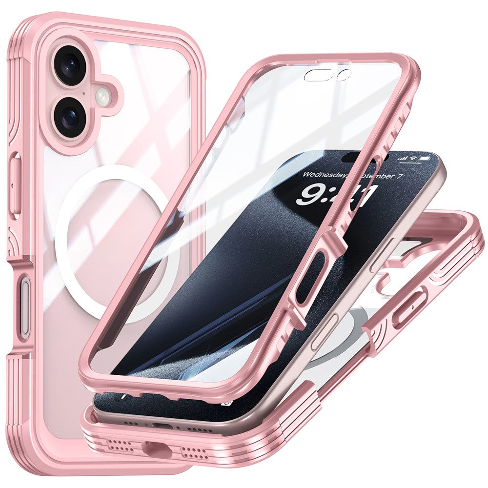 Til iPhone 16 Plus Magnetisk Etui med Skærmfilm Fuld Beskyttelse PC + TPU Telefoncover