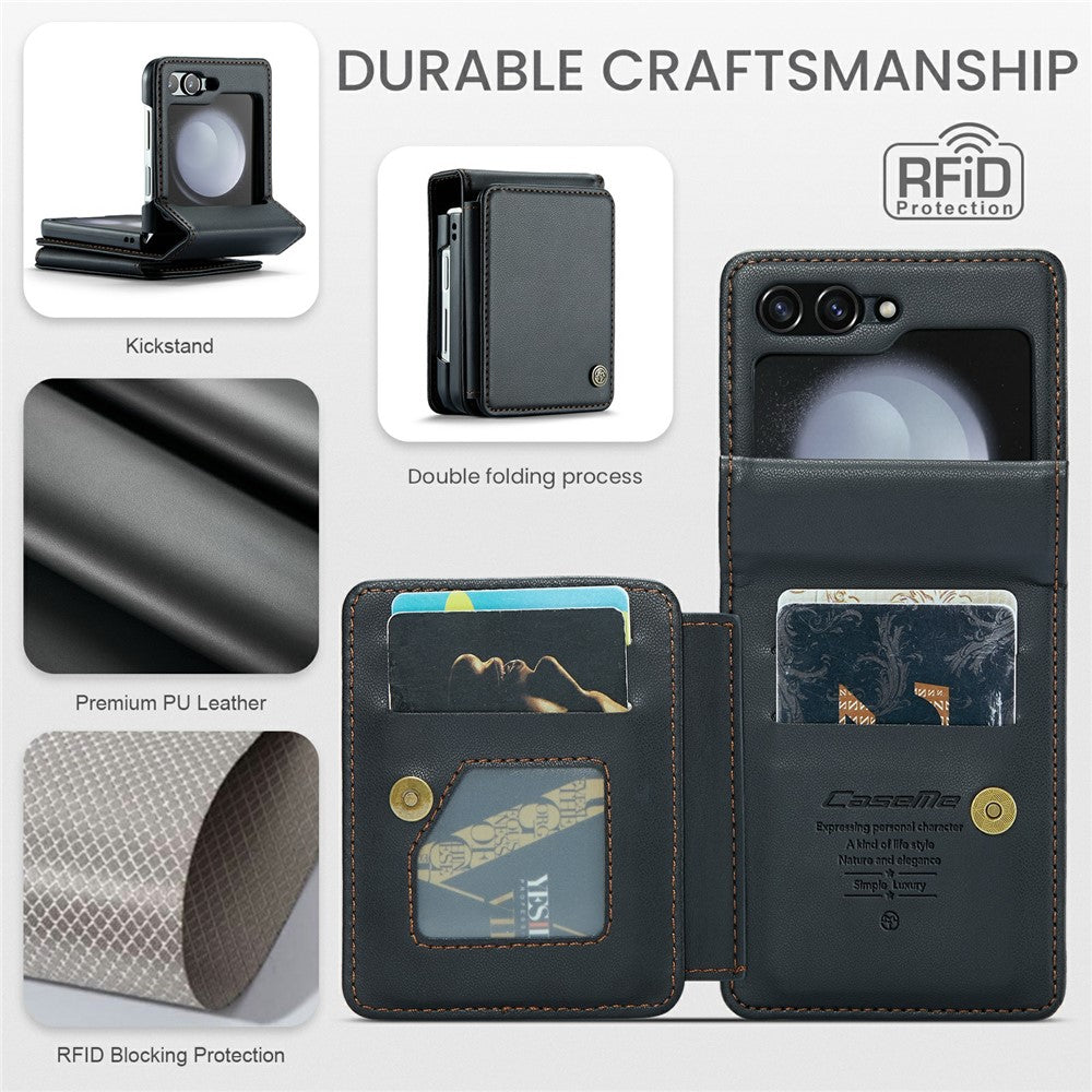 For Samsung Galaxy Z Flip7 FE 5G / Z Flip6 5G Phone Case CASEME C22 Leather Back Cover with RFID Blocking Card Slots