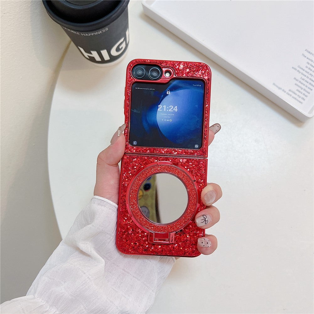 Til Samsung Galaxy Z Flip7 FE 5G / Z Flip6 5G Cover TPU+PC Støtteben Telefoncover med Spejl