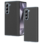 For Samsung Galaxy Z Fold5 5G Case Electroplating Lens Carbon Fiber Texture PC Phone Cover