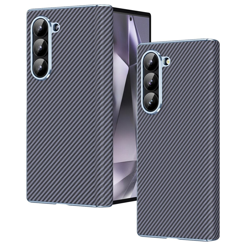 For Samsung Galaxy Z Fold5 5G Case Electroplating Lens Carbon Fiber Texture PC Phone Cover
