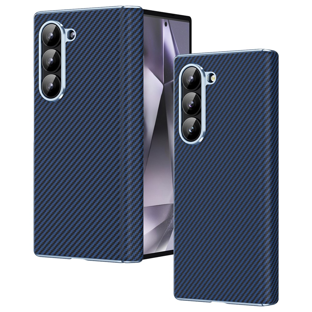 For Samsung Galaxy Z Fold5 5G Case Electroplating Lens Carbon Fiber Texture PC Phone Cover