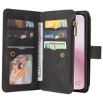 For iPhone 17e / 16e Zipper Wallet Case with 15 Card Slots and Strap Leather Phone Cover