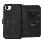 For iPhone 17e / 16e Zipper Wallet Case with 15 Card Slots and Strap Leather Phone Cover