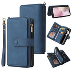 For iPhone 17e / 16e Zipper Wallet Case with 15 Card Slots and Strap Leather Phone Cover