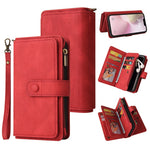 For iPhone 17e / 16e Zipper Wallet Case with 15 Card Slots and Strap Leather Phone Cover