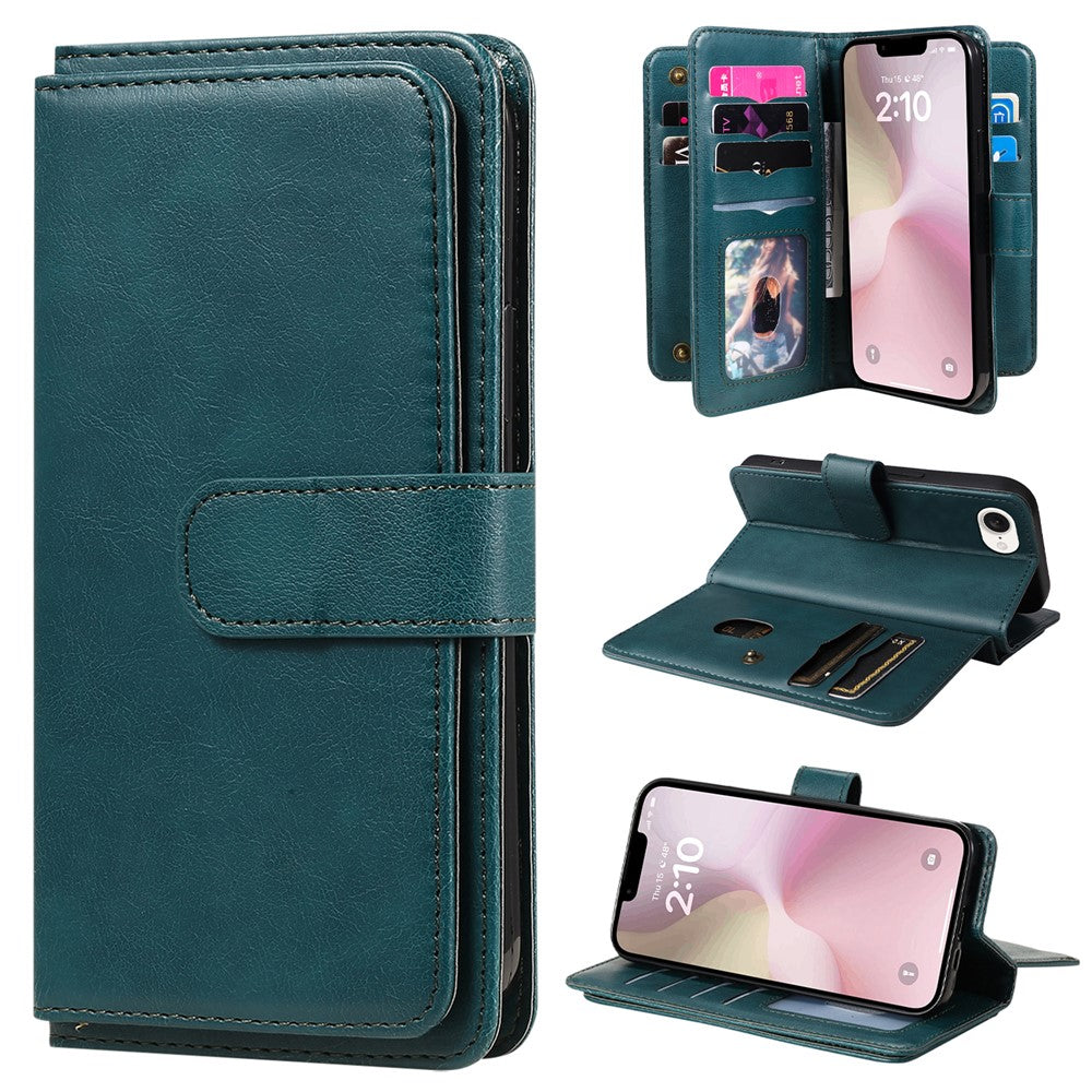 For iPhone 17e / 16e Leather Case with 10 Card Holder Phone Cover Stand