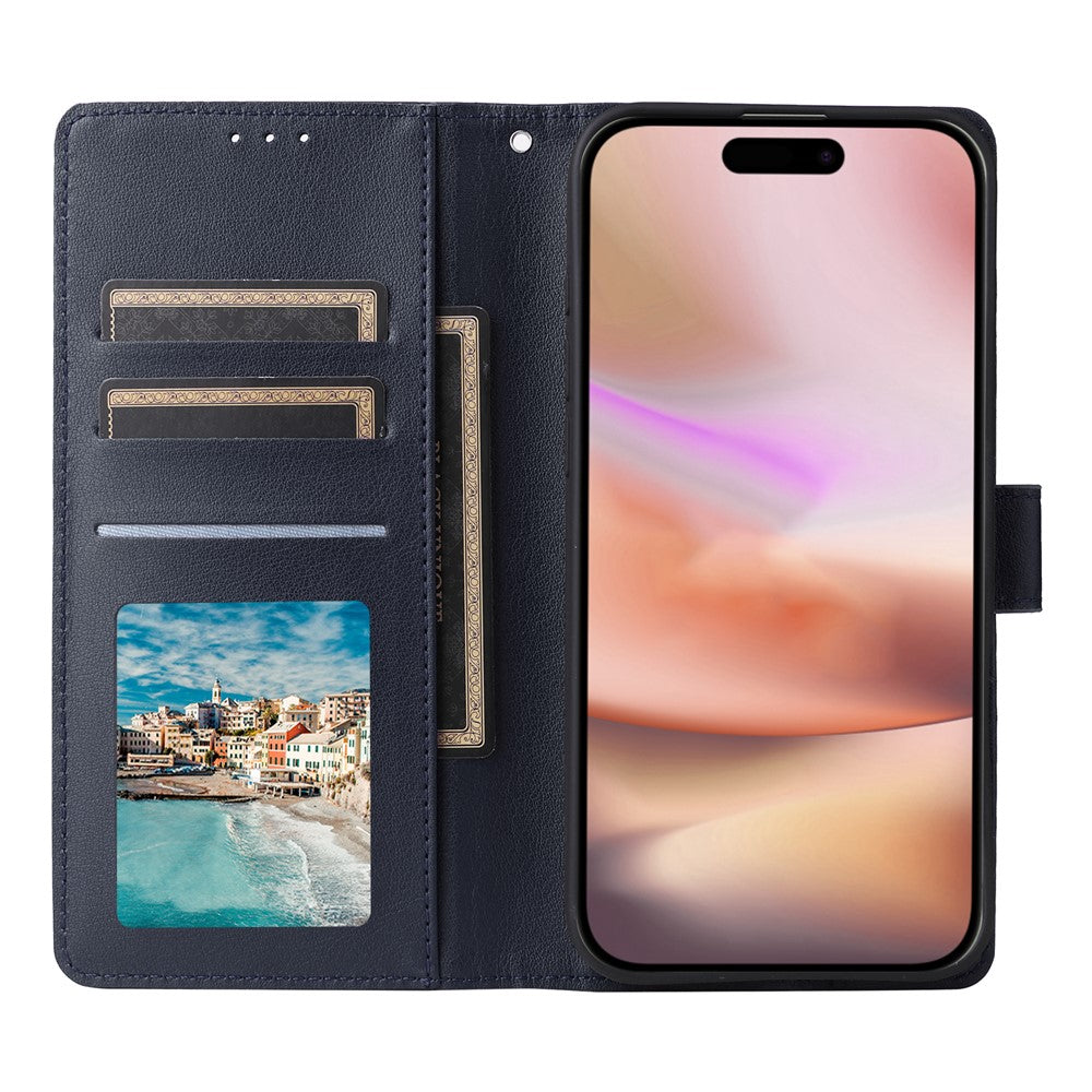 Til iPhone 16 Plus Pung Etui 3 Kortpladser Slankt PU Læder Stander Telefon Cover