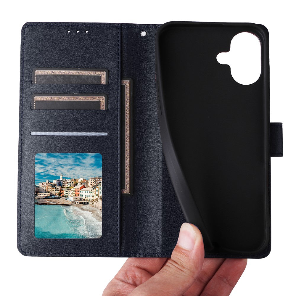 Til iPhone 16 Plus Pung Etui 3 Kortpladser Slankt PU Læder Stander Telefon Cover