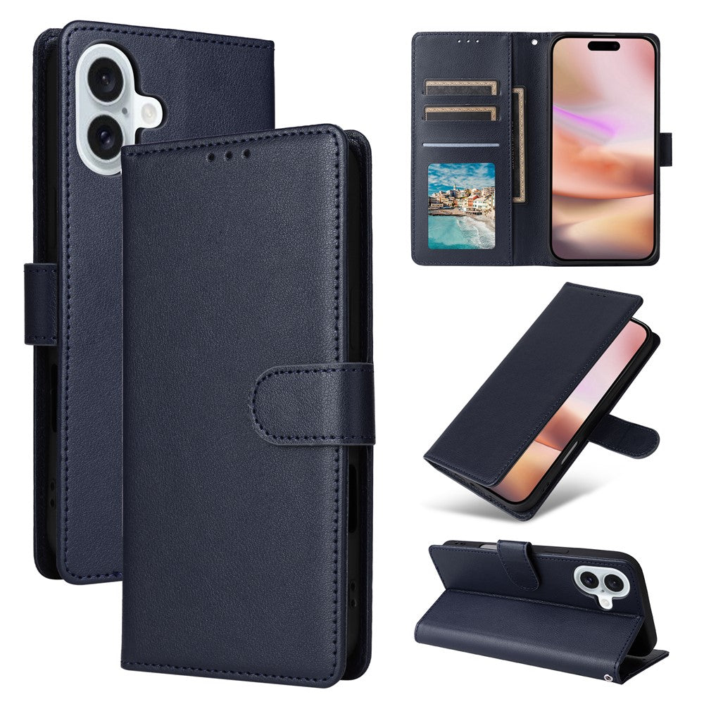 Til iPhone 16 Plus Pung Etui 3 Kortpladser Slankt PU Læder Stander Telefon Cover