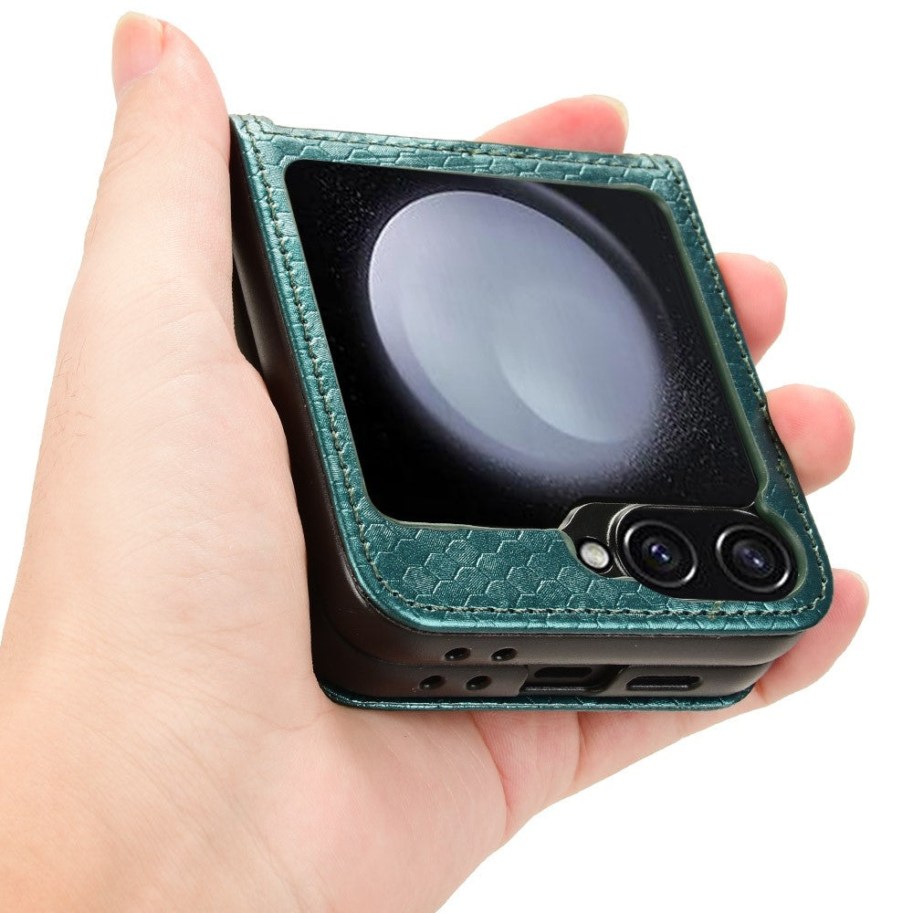 For Samsung Galaxy Z Flip7 FE 5G / Z Flip6 5G Phone Case with Card Holder Imprinted Dot Pattern Leather Phone Cover