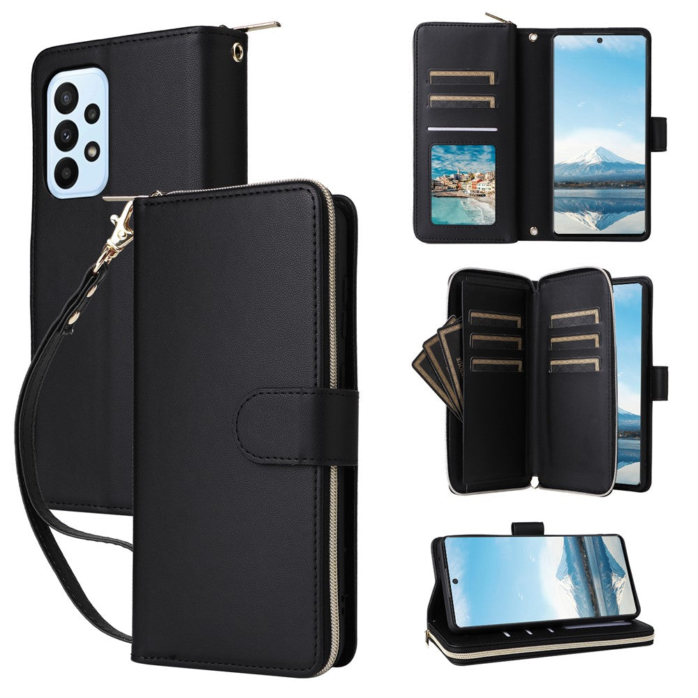 R20 For Samsung Galaxy A23 4G / A23 5G (Global Version) Leather Case Zipper Pocket Stand
