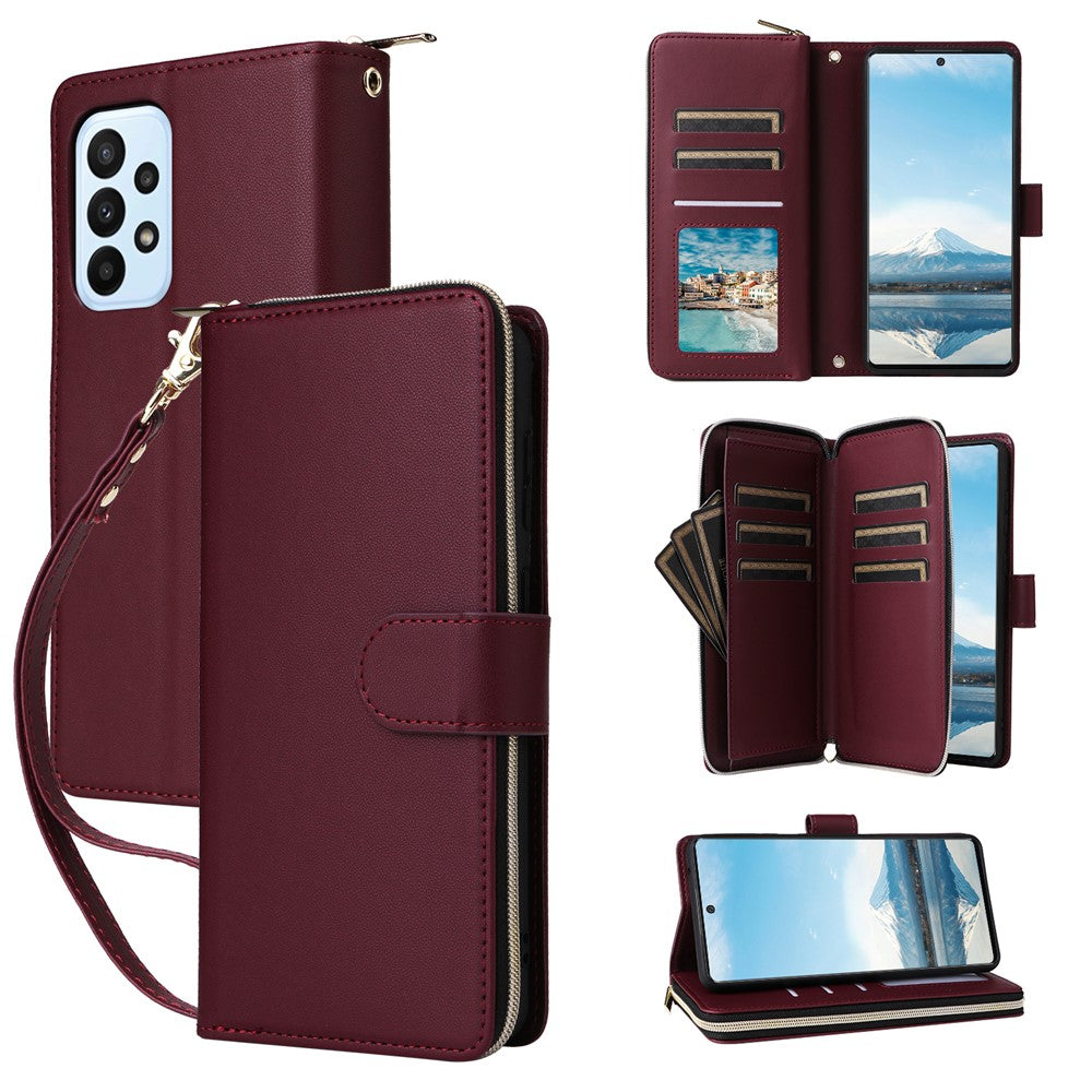 R20 For Samsung Galaxy A23 4G / A23 5G (Global Version) Leather Case Zipper Pocket Stand