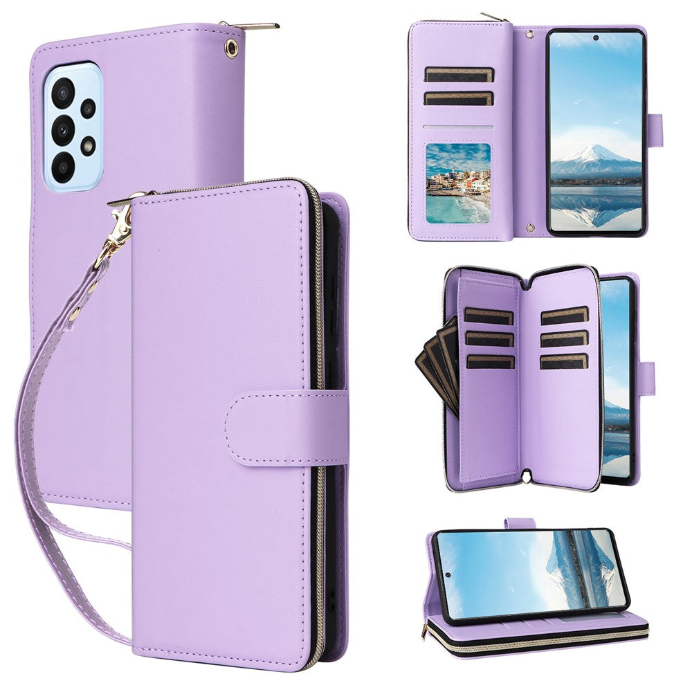 R20 For Samsung Galaxy A23 4G / A23 5G (Global Version) Leather Case Zipper Pocket Stand