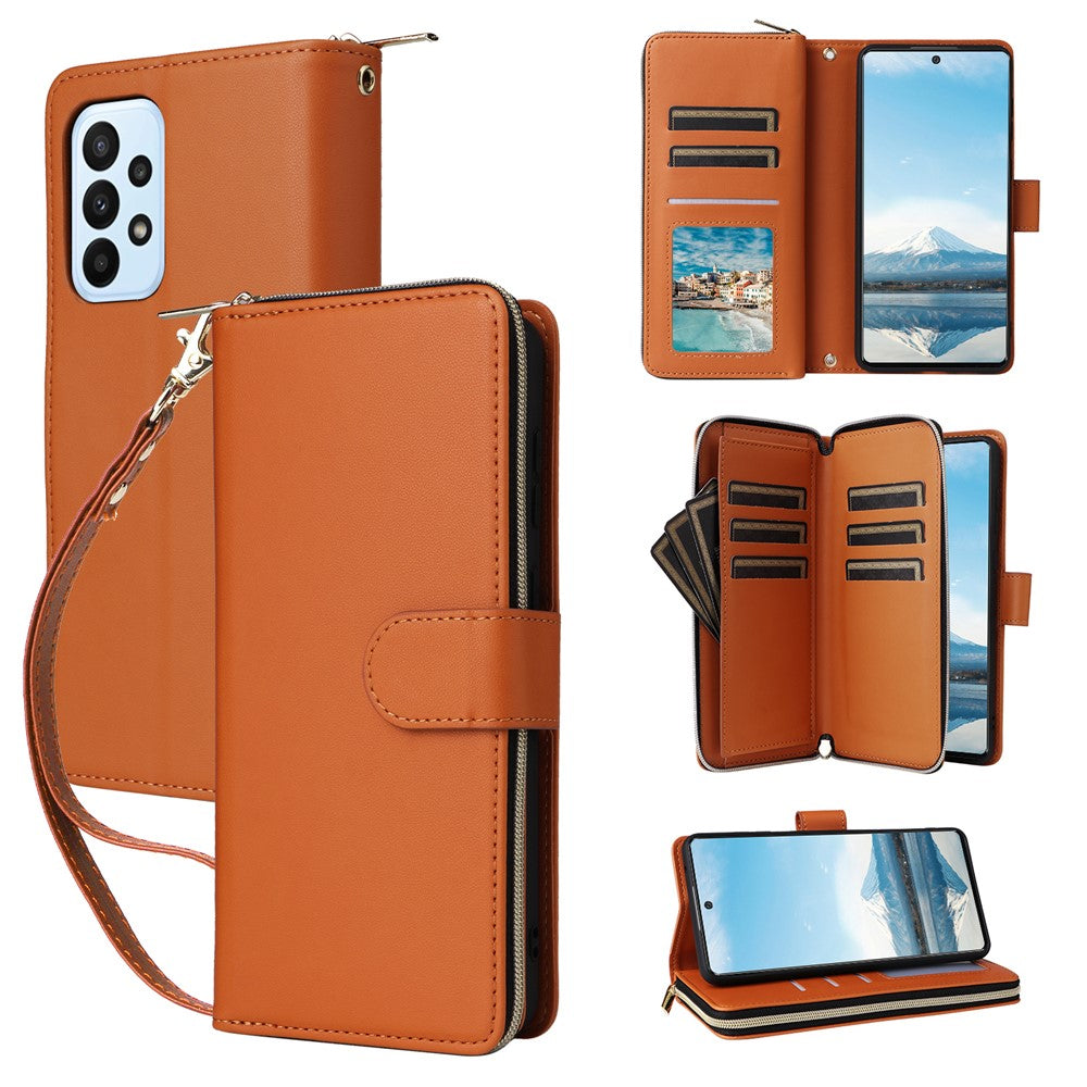 R20 For Samsung Galaxy A23 4G / A23 5G (Global Version) Leather Case Zipper Pocket Stand