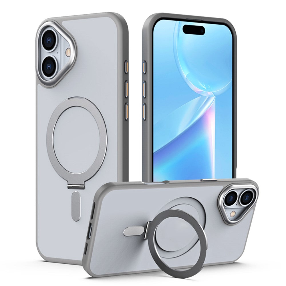 For iPhone 16 Magnetic Case TPU+Acrylic Drop Protection Kickstand Phone Cover