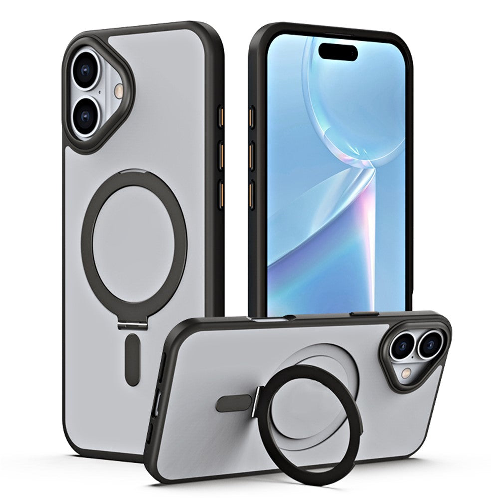 For iPhone 16 Magnetic Case TPU+Acrylic Drop Protection Kickstand Phone Cover