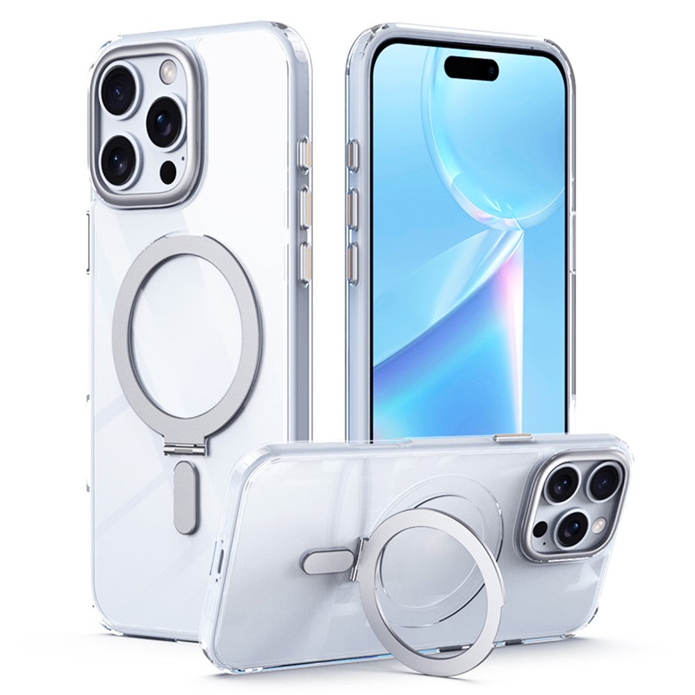 For iPhone 16 Pro Magnetic Case Anti-Drop TPU+Acrylic Kickstand Phone Cover