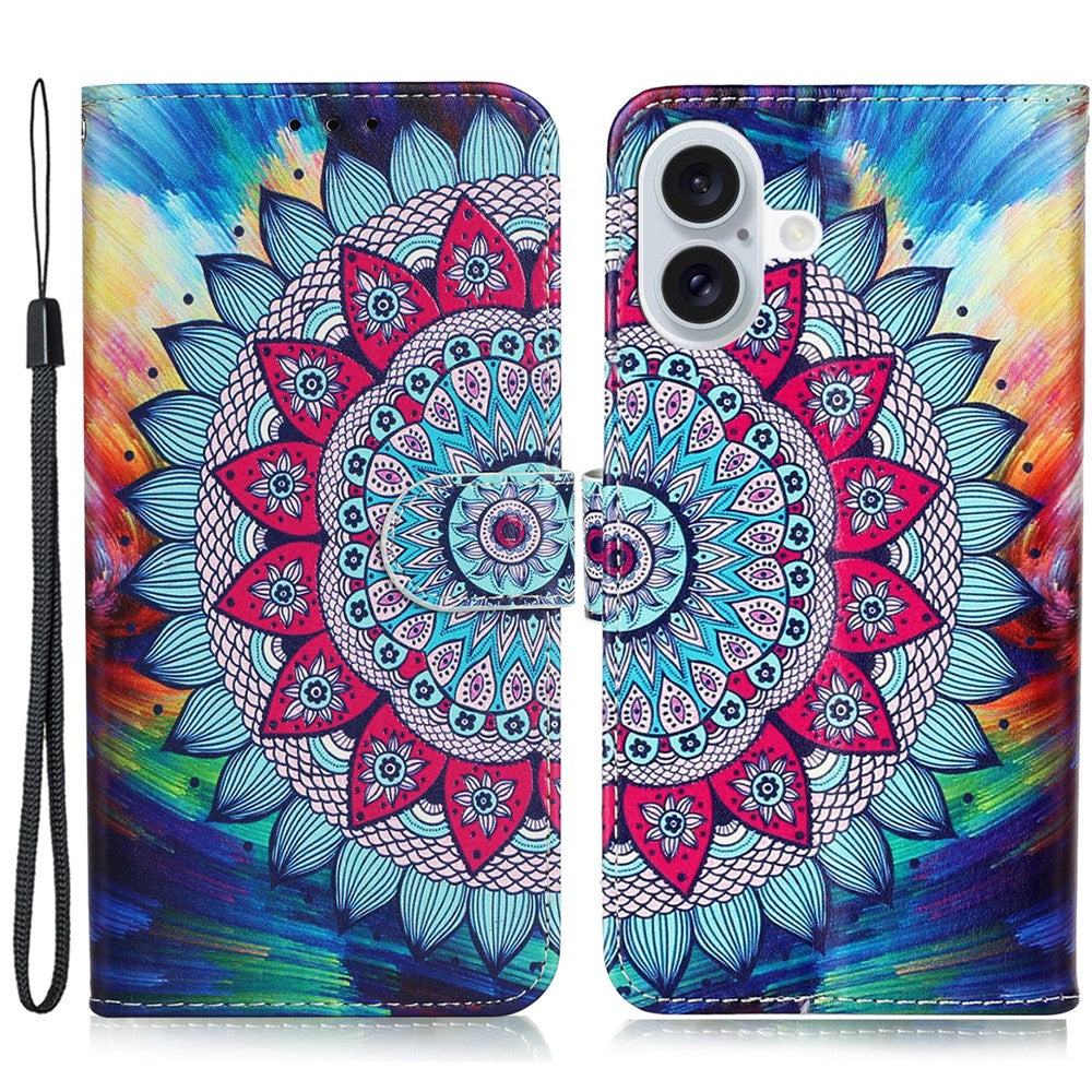Til iPhone 16 Plus Cover med mønsterdesign Flip Læder Telefoncover med rem
