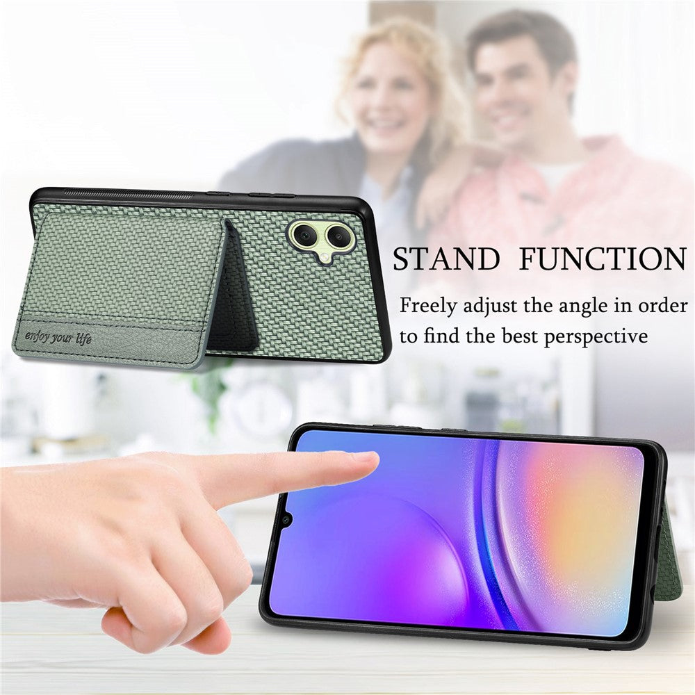 Samsung Galaxy A05 4G-skal med stativ, korthållare, läder+PC+TPU, mobilskal