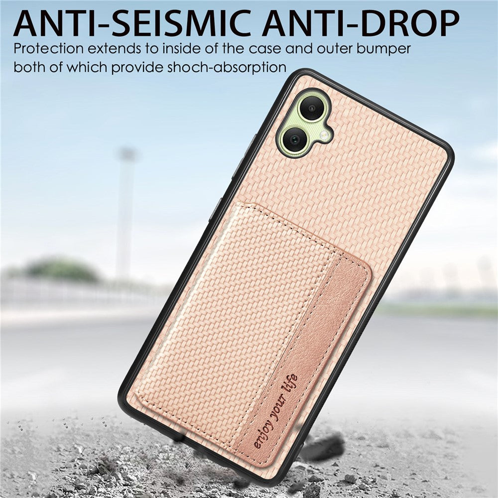 Samsung Galaxy A05 4G-skal med stativ, korthållare, läder+PC+TPU, mobilskal