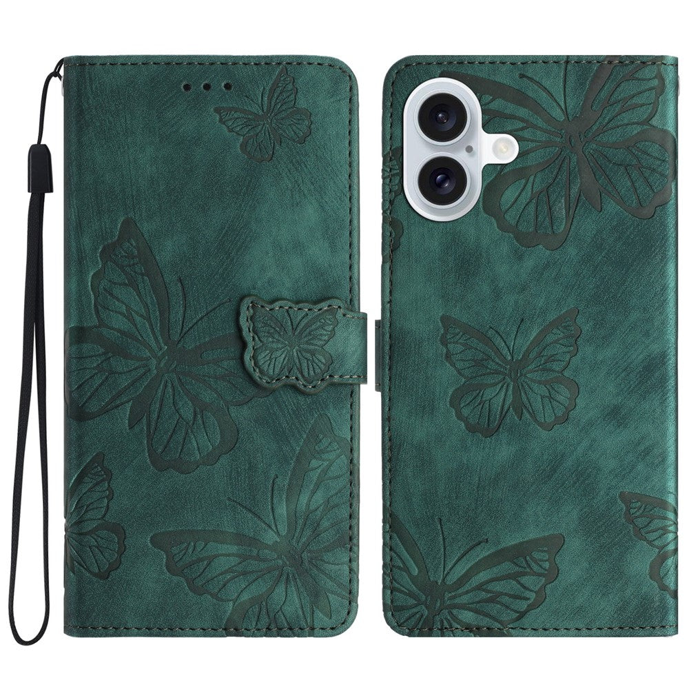Til iPhone 16 Plus Cover Butterfly Flip Stand PU Læder Telefonetui