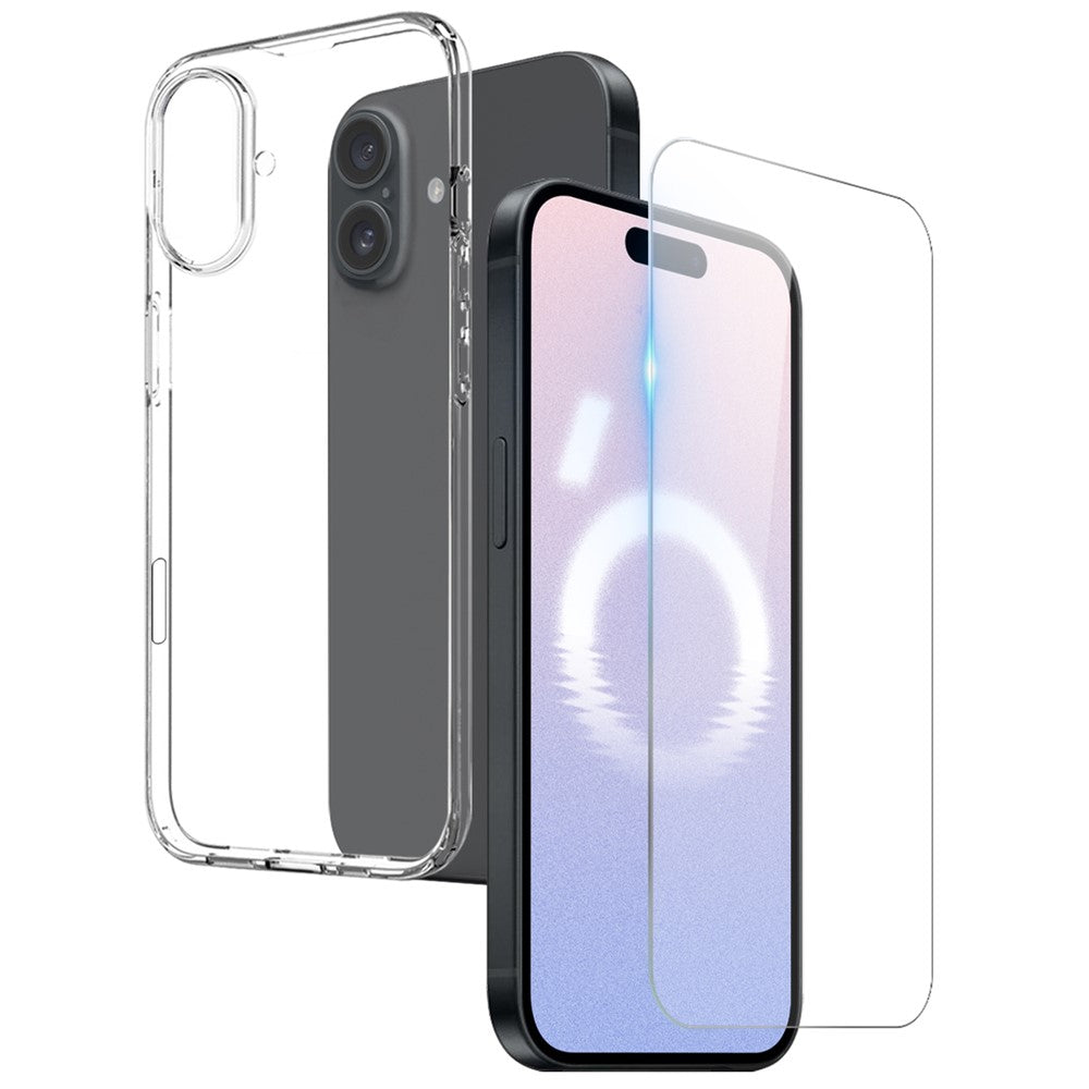 NORTHJO Gennemsigtigt TPU Cover til iPhone 16 Plus med Skærmbeskytter i Hærdet Glas