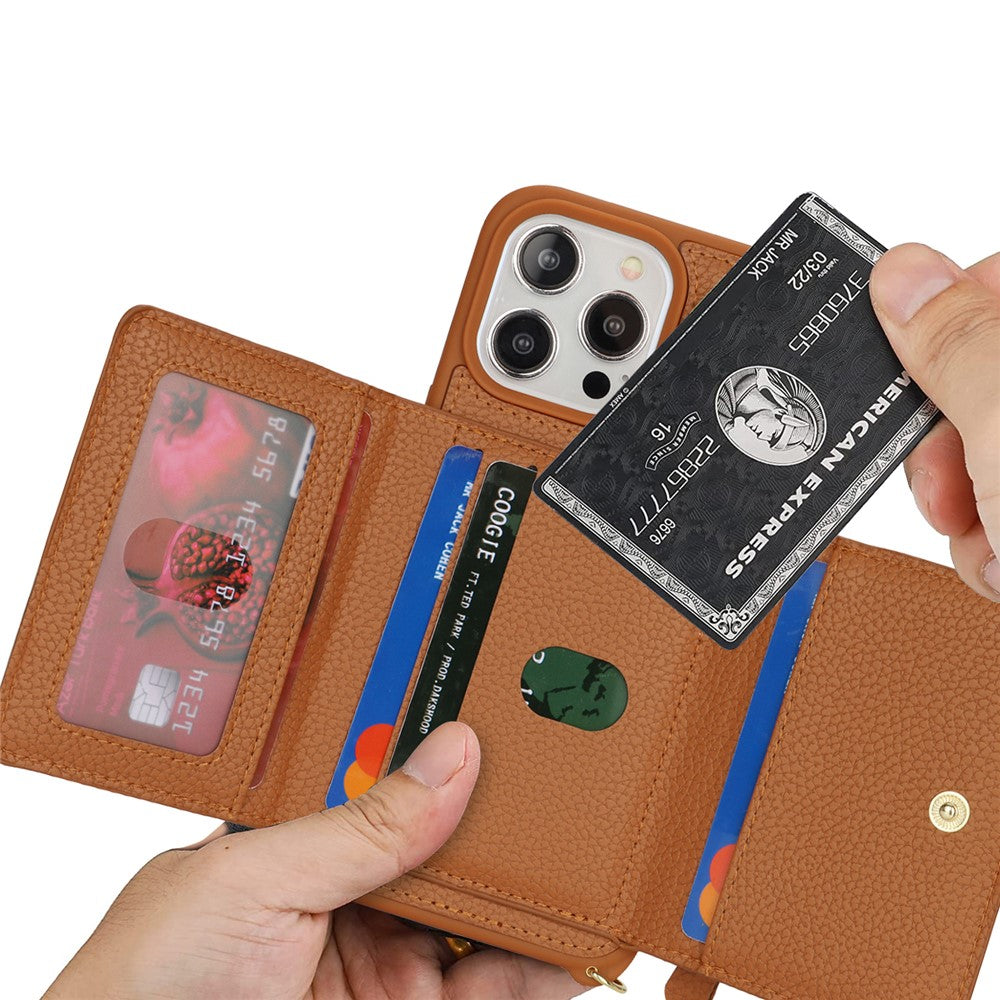 Till iPhone 15 Pro Fodral Dragkedjeficka Korthållare Läder+TPU Mobilskal med Ringstativ