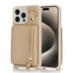 For iPhone 14 Pro Case Card Bag Ring Kickstand PU Leather+TPU Phone Cover with Shoulder Strap