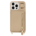 For iPhone 14 Pro Case Card Bag Ring Kickstand PU Leather+TPU Phone Cover with Shoulder Strap
