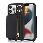 For iPhone 13 Pro Max / 12 Pro Max Case Litchi Texture Card Bag Leather+TPU Phone Cover with Long Strap