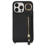 For iPhone 13 Pro Max / 12 Pro Max Case Litchi Texture Card Bag Leather+TPU Phone Cover with Long Strap