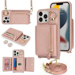 For iPhone 13 Pro Max / 12 Pro Max Case Litchi Texture Card Bag Leather+TPU Phone Cover with Long Strap