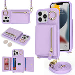For iPhone 13 Pro Max / 12 Pro Max Case Litchi Texture Card Bag Leather+TPU Phone Cover with Long Strap