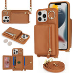 For iPhone 13 Pro Max / 12 Pro Max Case Litchi Texture Card Bag Leather+TPU Phone Cover with Long Strap