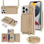 For iPhone 13 Pro Max / 12 Pro Max Case Litchi Texture Card Bag Leather+TPU Phone Cover with Long Strap