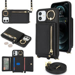 Til iPhone 12 / 12 Pro Etui Korttaske Ringholder Litchi Tekstur Læder+TPU Telefoncover med Lang Rem