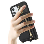 Til iPhone 12 / 12 Pro Etui Korttaske Ringholder Litchi Tekstur Læder+TPU Telefoncover med Lang Rem