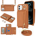 Til iPhone 12 / 12 Pro Etui Korttaske Ringholder Litchi Tekstur Læder+TPU Telefoncover med Lang Rem