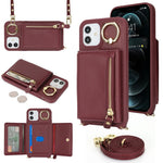 Til iPhone 12 / 12 Pro Etui Korttaske Ringholder Litchi Tekstur Læder+TPU Telefoncover med Lang Rem