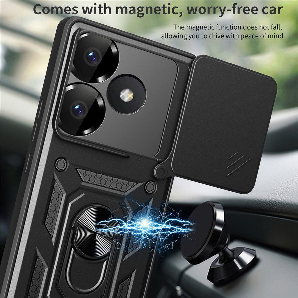 For Xiaomi Redmi Turbo 3 5G / Poco F6 5G PC+TPU Kickstand Phone Case with Slide Camera Lid
