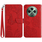 HT03 Läderfodral för Oppo Reno12 F 5G med handrem, fjärilsblommigt tryck