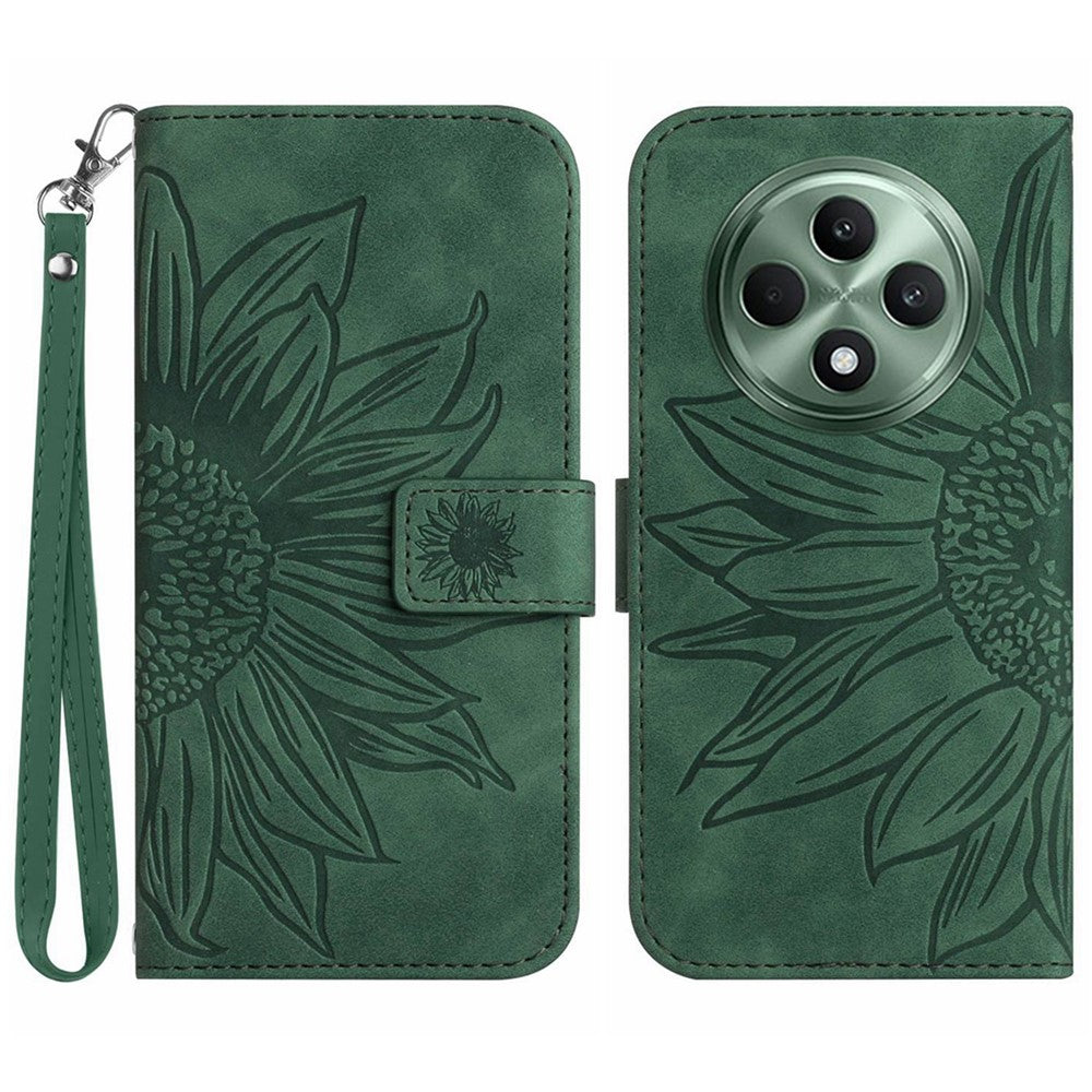 HT04 For Oppo Reno12 F 5G Case Sunflower Flip Leather Phone Cover with Hand Strap