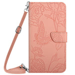 HT03 För Oppo Reno12 F 5G Skal Fjärilsblommor PU Läder Axelbandsskal